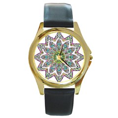 Decorative Ornamental Design Round Gold Metal Watch