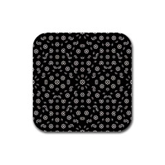 Dark Ditsy Floral Pattern Rubber Square Coaster (4 Pack)  by dflcprints