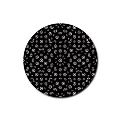 Dark Ditsy Floral Pattern Rubber Coaster (round)  by dflcprints