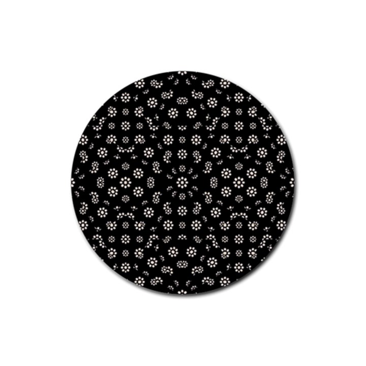 Dark Ditsy Floral Pattern Rubber Coaster (Round) 