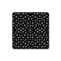 Dark Ditsy Floral Pattern Square Magnet by dflcprints