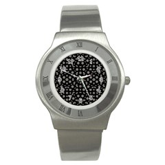 Dark Ditsy Floral Pattern Stainless Steel Watch by dflcprints