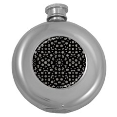 Dark Ditsy Floral Pattern Round Hip Flask (5 Oz) by dflcprints