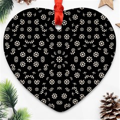 Dark Ditsy Floral Pattern Heart Ornament (two Sides) by dflcprints