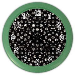 Dark Ditsy Floral Pattern Color Wall Clocks by dflcprints