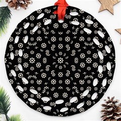 Dark Ditsy Floral Pattern Round Filigree Ornament (two Sides)