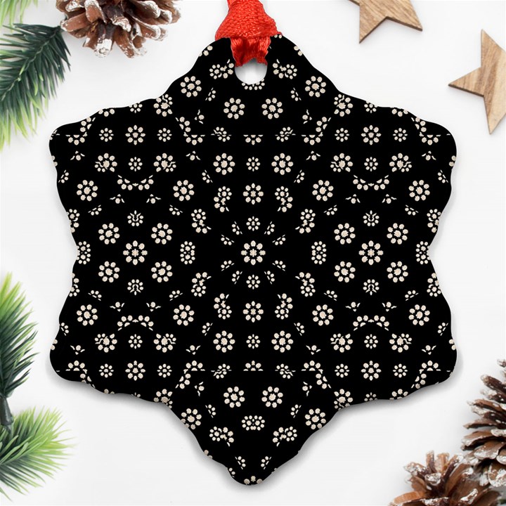 Dark Ditsy Floral Pattern Snowflake Ornament (Two Sides)