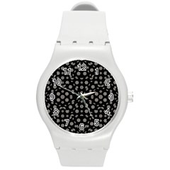 Dark Ditsy Floral Pattern Round Plastic Sport Watch (m) by dflcprints