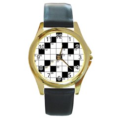 Crosswords  Round Gold Metal Watch by Valentinaart