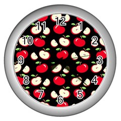 Apple Pattern Wall Clocks (silver)  by Valentinaart