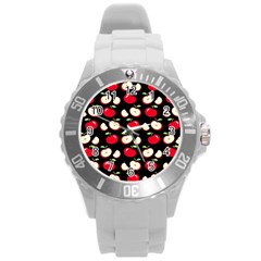 Apple Pattern Round Plastic Sport Watch (l) by Valentinaart