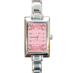 Pink Peony Outline Romantic Rectangle Italian Charm Watch by Simbadda