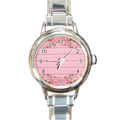 Pink Peony Outline Romantic Round Italian Charm Watch by Simbadda