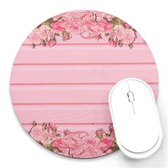 Pink Peony Outline Romantic Round Mousepads by Simbadda