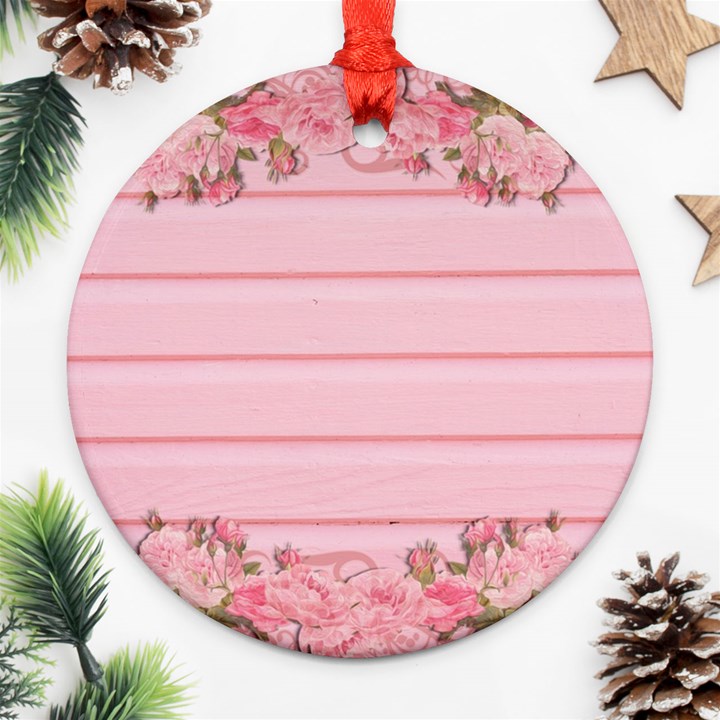 Pink Peony Outline Romantic Ornament (Round)