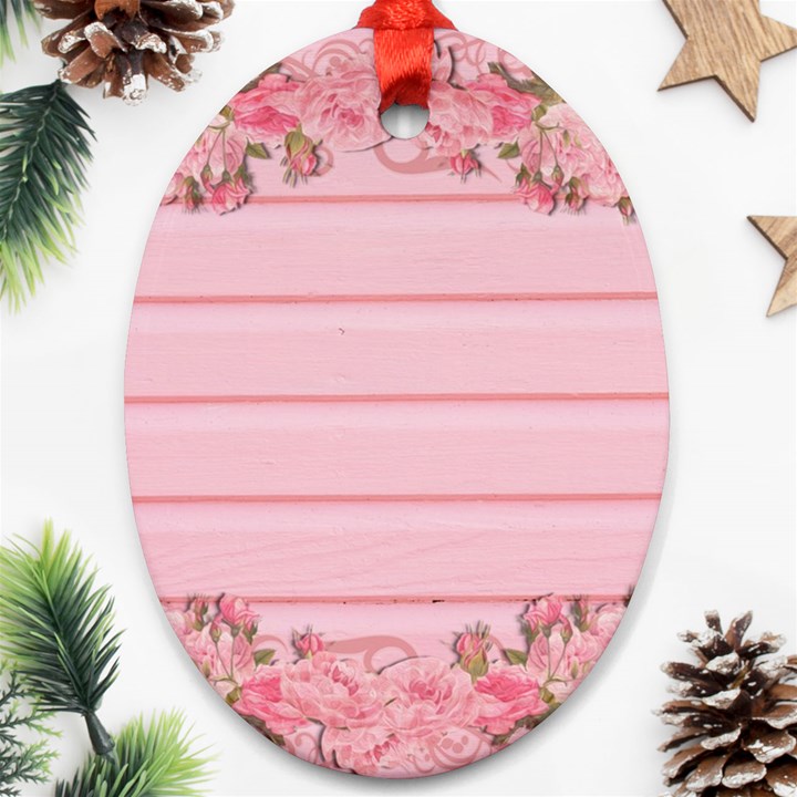 Pink Peony Outline Romantic Ornament (Oval)