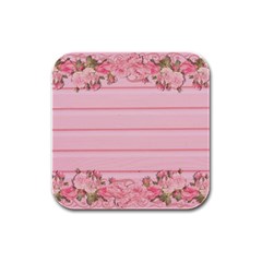 Pink Peony Outline Romantic Rubber Square Coaster (4 pack) 