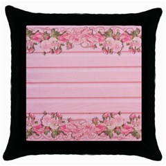 Pink Peony Outline Romantic Throw Pillow Case (Black)