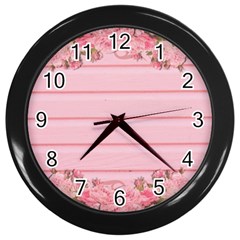 Pink Peony Outline Romantic Wall Clocks (Black)