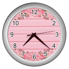 Pink Peony Outline Romantic Wall Clocks (silver)  by Simbadda