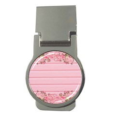 Pink Peony Outline Romantic Money Clips (Round) 