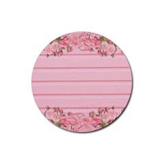 Pink Peony Outline Romantic Rubber Round Coaster (4 pack) 