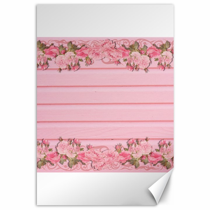 Pink Peony Outline Romantic Canvas 12  x 18  