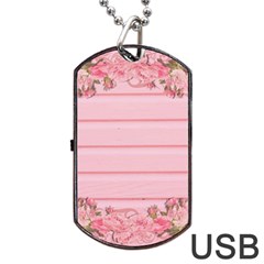 Pink Peony Outline Romantic Dog Tag USB Flash (One Side)