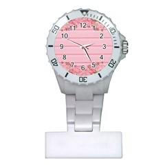 Pink Peony Outline Romantic Plastic Nurses Watch by Simbadda