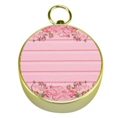 Pink Peony Outline Romantic Gold Compasses