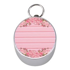 Pink Peony Outline Romantic Mini Silver Compasses