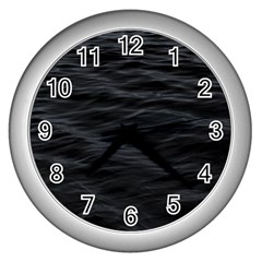 Dark Lake Ocean Pattern River Sea Wall Clocks (silver)  by Simbadda