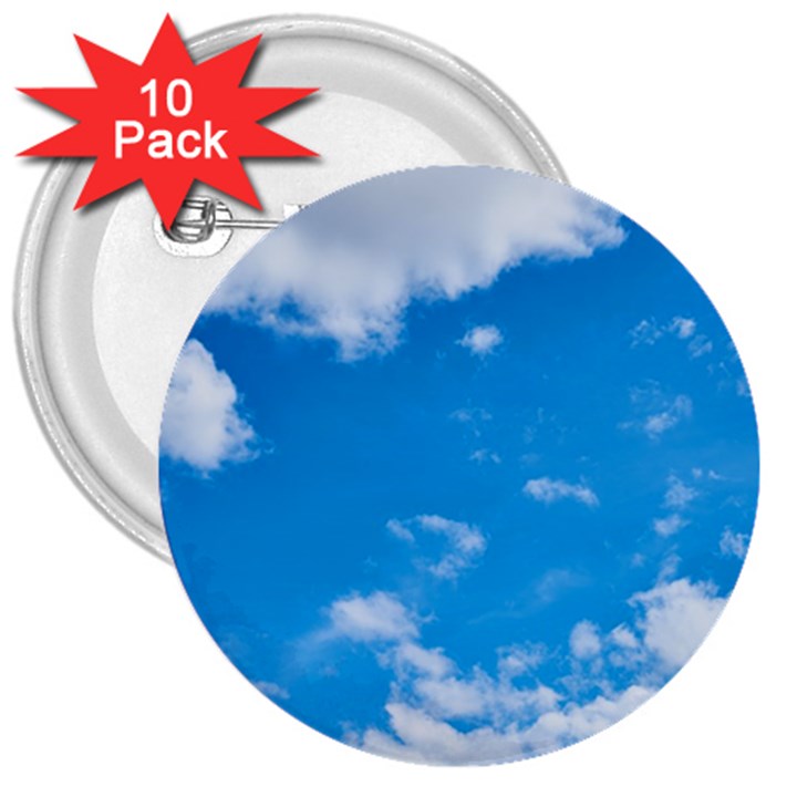 Sky Blue Clouds Nature Amazing 3  Buttons (10 pack) 