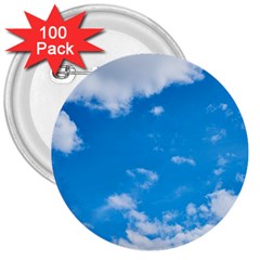 Sky Blue Clouds Nature Amazing 3  Buttons (100 Pack)  by Simbadda