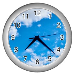 Sky Blue Clouds Nature Amazing Wall Clocks (silver)  by Simbadda