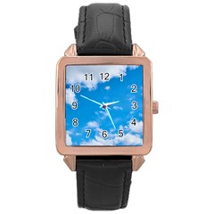 Sky Blue Clouds Nature Amazing Rose Gold Leather Watch  by Simbadda