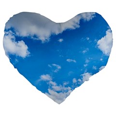 Sky Blue Clouds Nature Amazing Large 19  Premium Flano Heart Shape Cushions by Simbadda