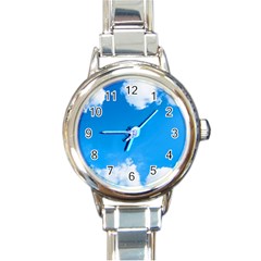 Sky Clouds Blue White Weather Air Round Italian Charm Watch by Simbadda