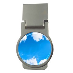 Sky Clouds Blue White Weather Air Money Clips (round)  by Simbadda