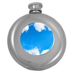 Sky Clouds Blue White Weather Air Round Hip Flask (5 Oz) by Simbadda