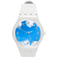 Sky Clouds Blue White Weather Air Round Plastic Sport Watch (m) by Simbadda