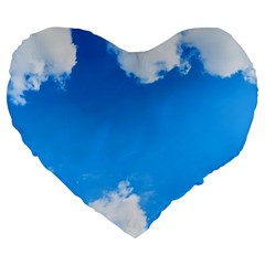 Sky Clouds Blue White Weather Air Large 19  Premium Heart Shape Cushions by Simbadda