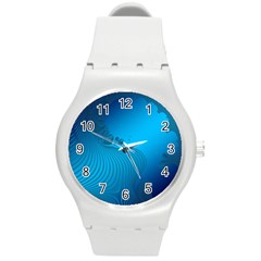 Fractals Lines Wave Pattern Round Plastic Sport Watch (m) by Simbadda