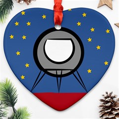 A Rocket Ship Sits On A Red Planet With Gold Stars In The Background Ornament (heart) by Simbadda