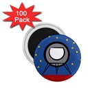 A Rocket Ship Sits On A Red Planet With Gold Stars In The Background 1.75  Magnets (100 pack)  Front