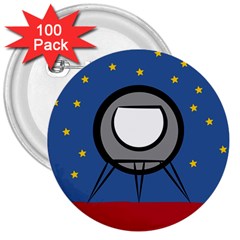 A Rocket Ship Sits On A Red Planet With Gold Stars In The Background 3  Buttons (100 Pack)  by Simbadda