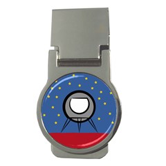 A Rocket Ship Sits On A Red Planet With Gold Stars In The Background Money Clips (round)  by Simbadda