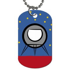 A Rocket Ship Sits On A Red Planet With Gold Stars In The Background Dog Tag (one Side) by Simbadda