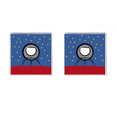 A Rocket Ship Sits On A Red Planet With Gold Stars In The Background Cufflinks (square)