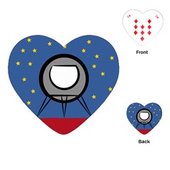 A Rocket Ship Sits On A Red Planet With Gold Stars In The Background Playing Cards (heart) 